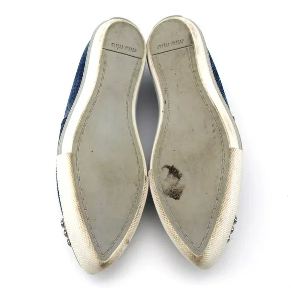 Miu Miu Blue Denim Calzature Donna Crystal Embellished Slip On Sneakers 36.5 - Picture 6 of 6